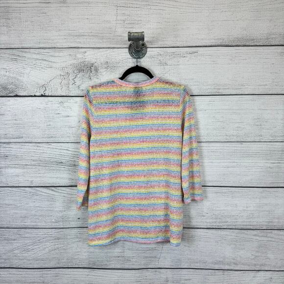 Bobeau Women's Rainbow Striped 3/4 Sleeve Tie Side Top Size Medium - Picture 7 of 7